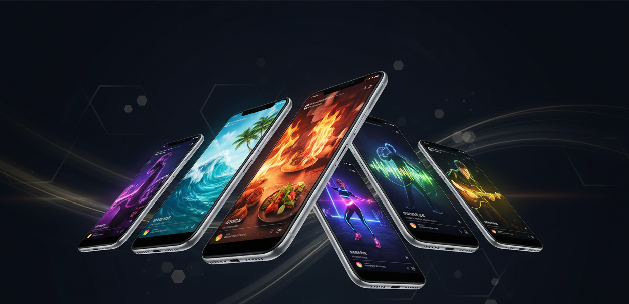 Multiple Phone Screens Playing Reels